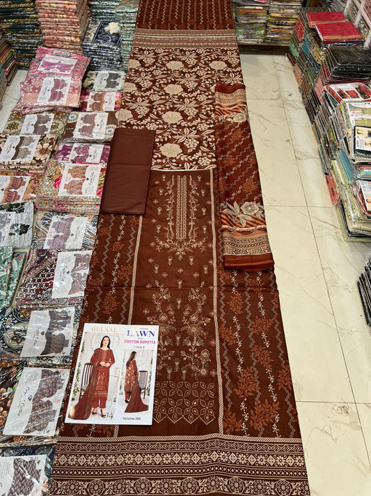Different Brands Emb Lawn 3Pc Suit