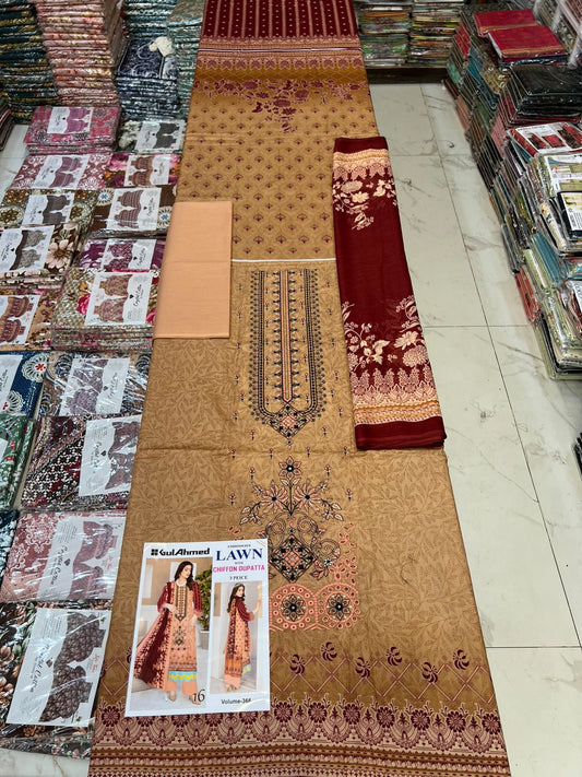 Different Brands Emb Lawn 3Pc Suit