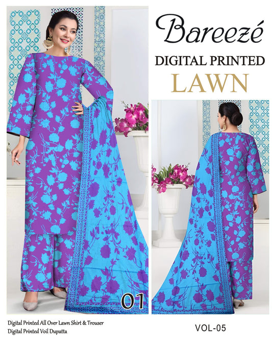 Bareeze Summer Lawn 3PC Suit with Voil Dupatta