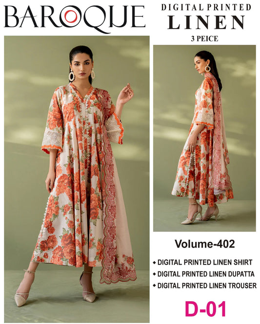 BAROQUE LINEN Digital Printed 3PC