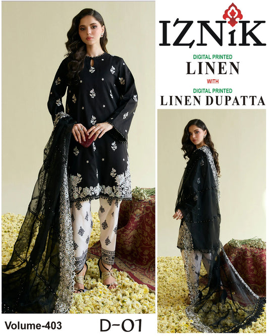 IZNIK LINEN Digital Printed 3PC