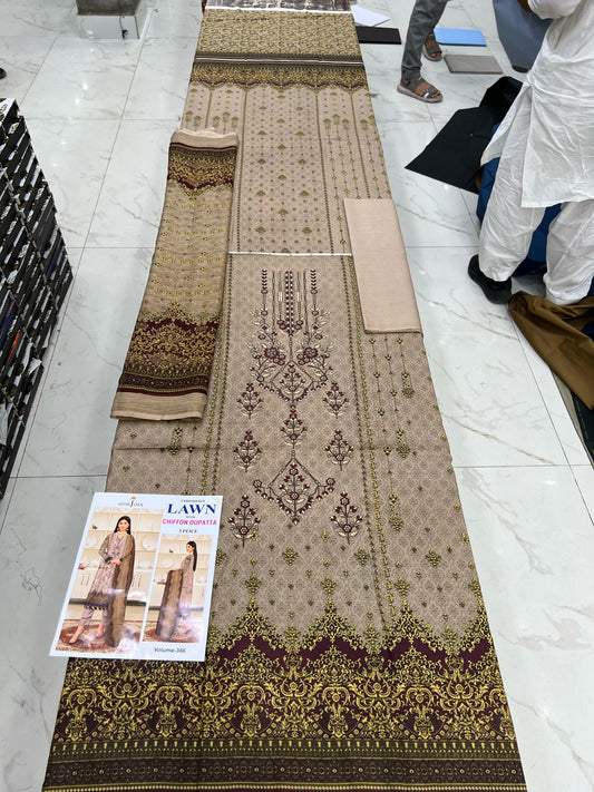 Different Brands Emb Lawn 3Pc Suit