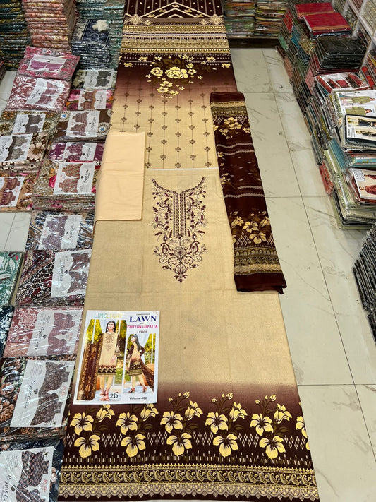 Different Brands Emb Lawn 3Pc Suit