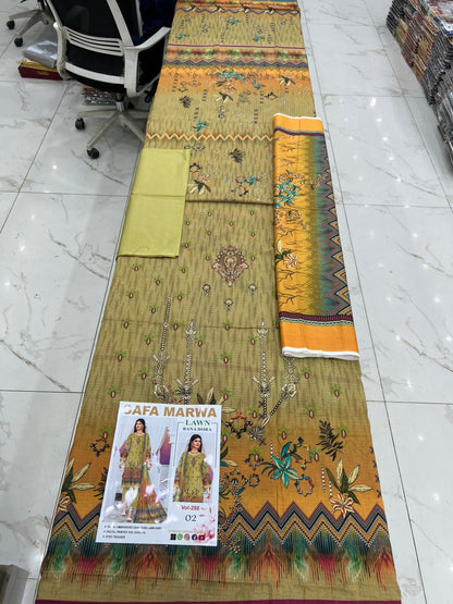 Safa Marwa Bana Dora Fine Quality Lawn 3PC Unstitched Suit