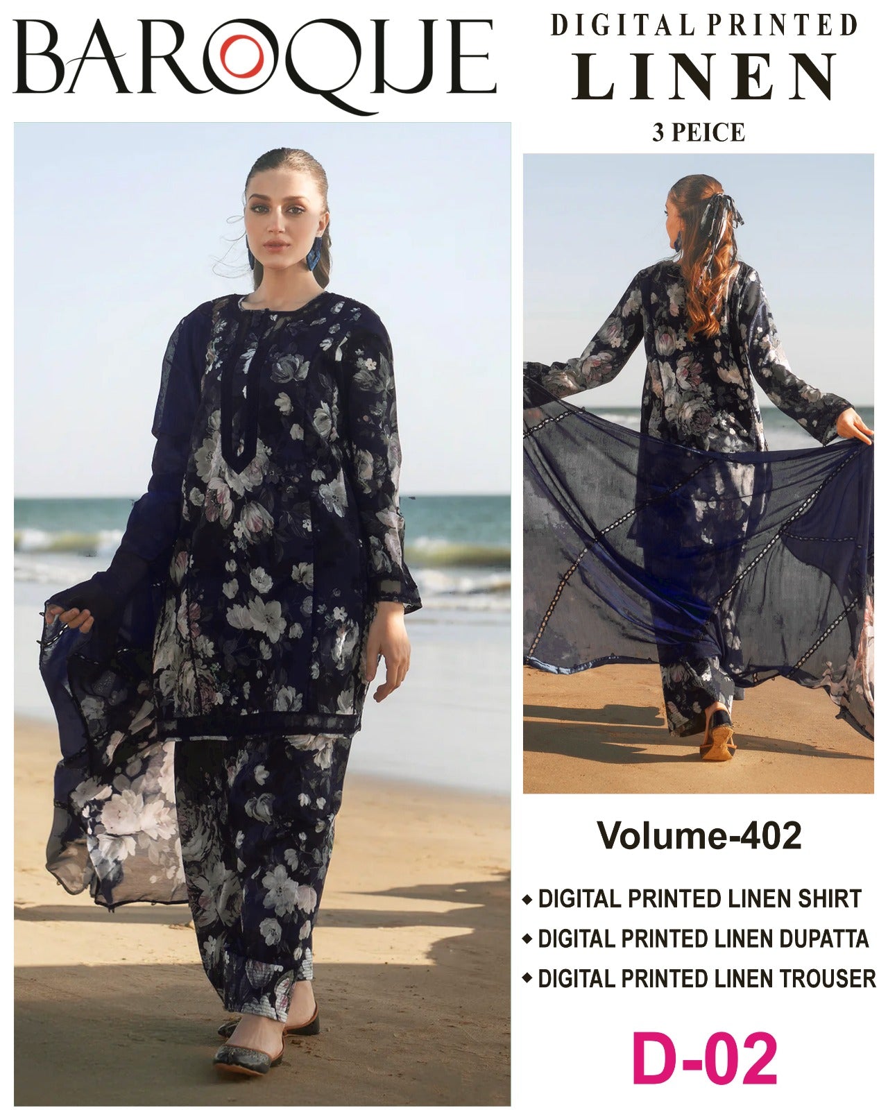 BAROQUE LINEN Digital Printed 3PC