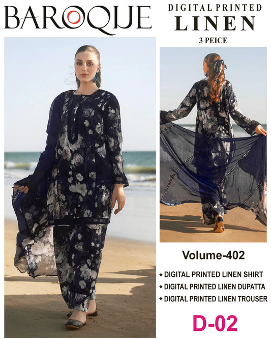 BAROQUE LINEN Digital Printed 3PC