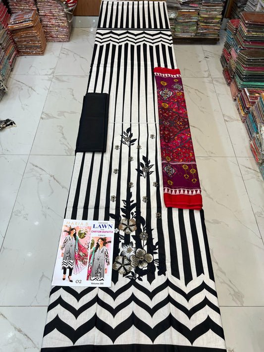 Different Brands Emb Lawn 3Pc Suit