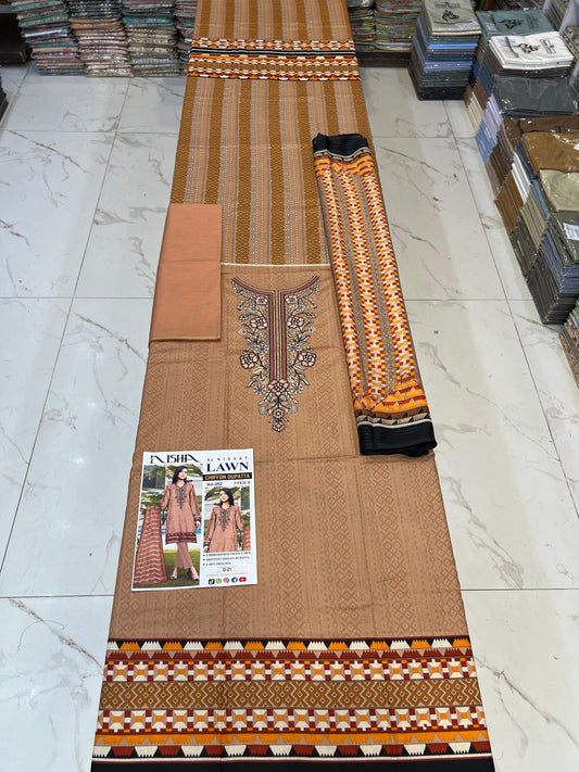 Lawn Embroidered Suit With Chiffon Dupatta