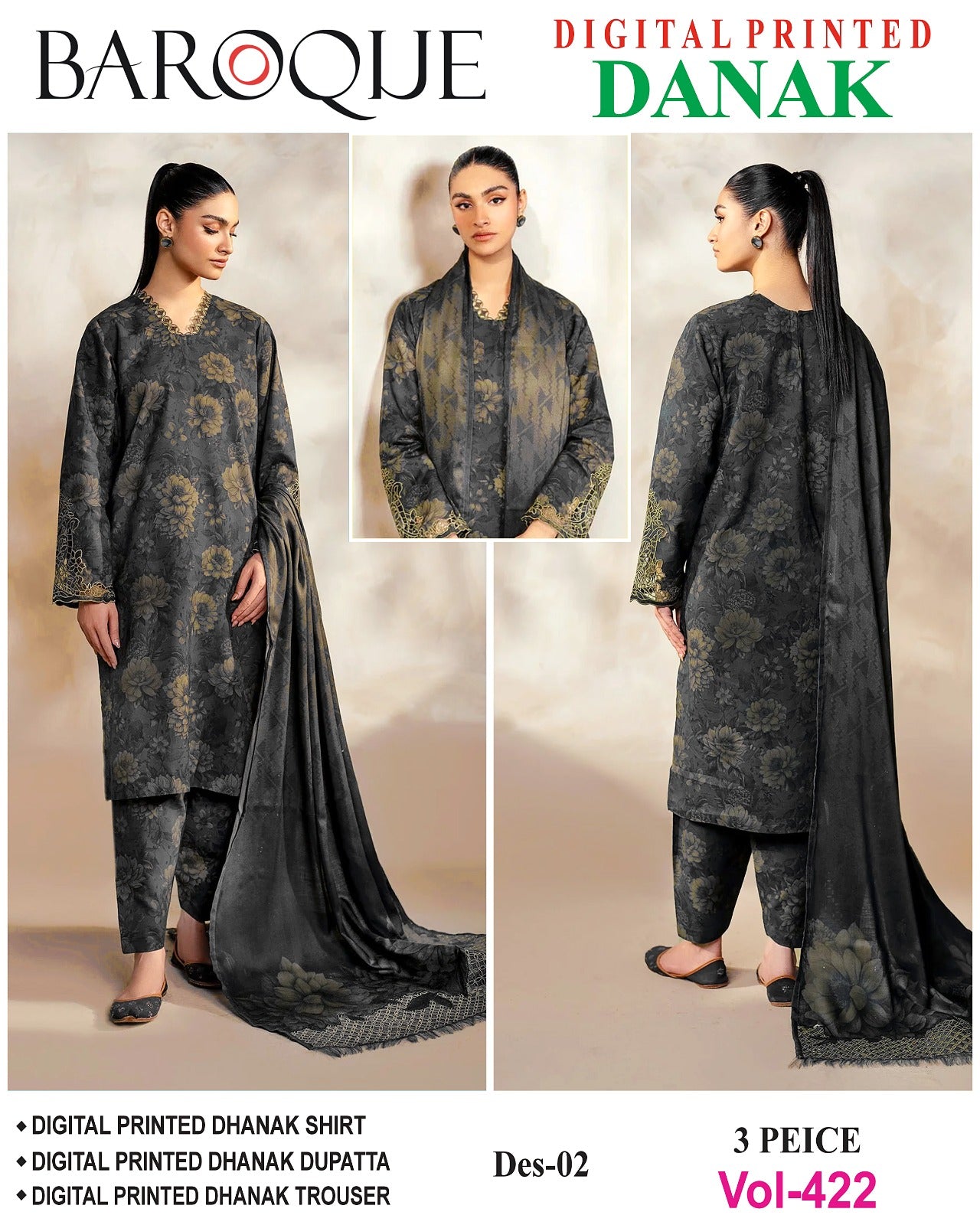 Luxury Barouqe Dhanak 3-PC Collection