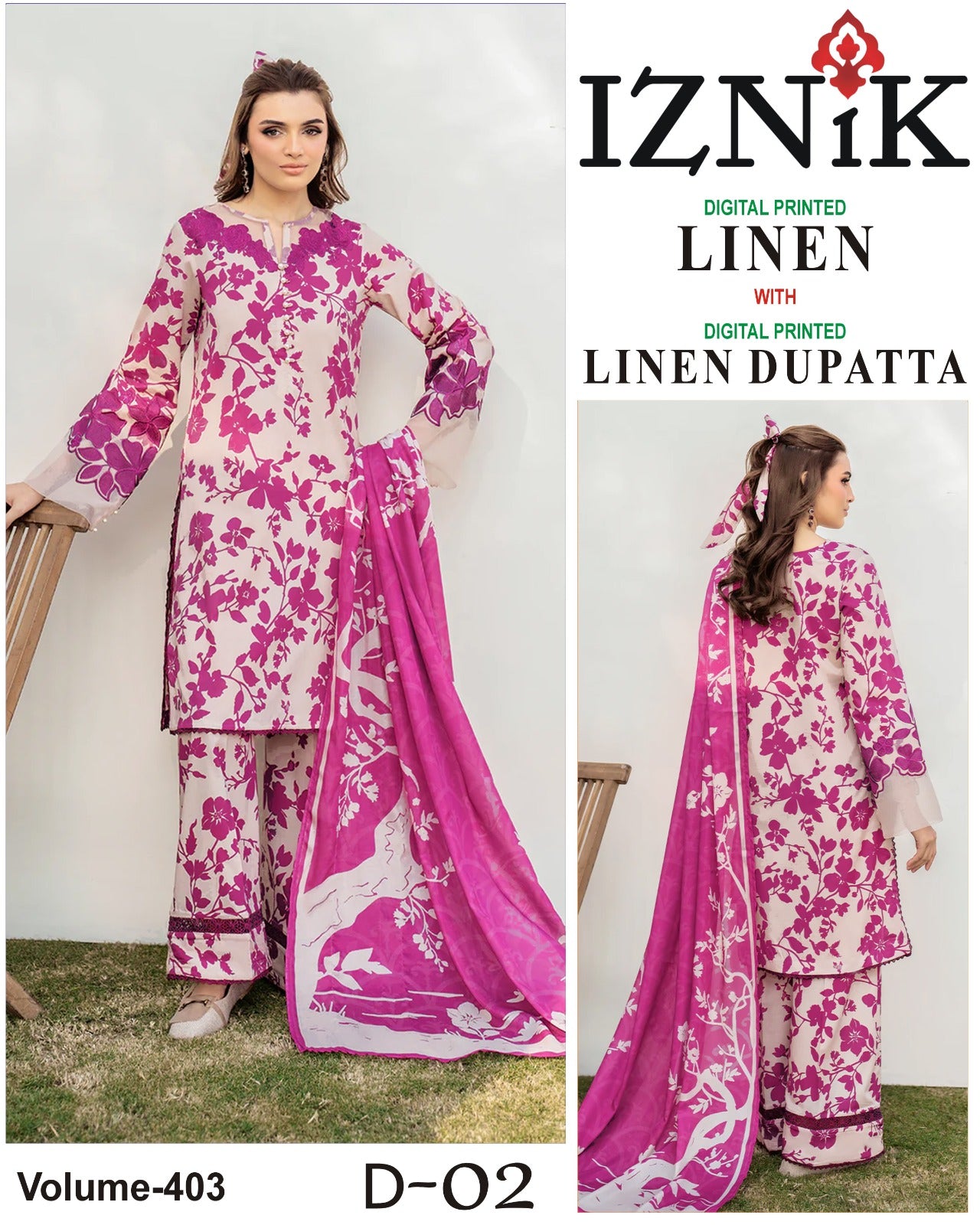 IZNIK LINEN Digital Printed 3PC
