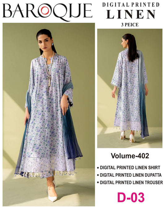 BAROQUE LINEN Digital Printed 3PC