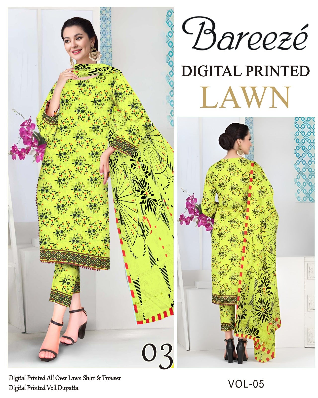 Bareeze Summer Lawn 3PC Suit with Voil Dupatta