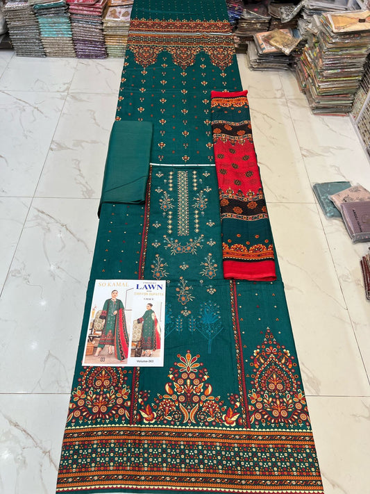 Different Brands Emb Lawn 3Pc Suit