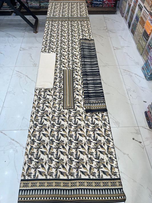 ✨Classic Plain Linen 3PC with Same Fabric Dupatta✨