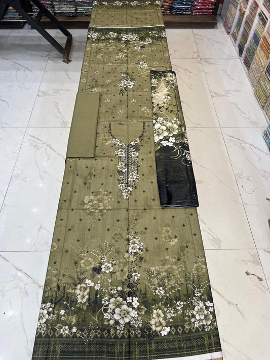 ✨Classic Plain Linen 3PC with Same Fabric Dupatta✨