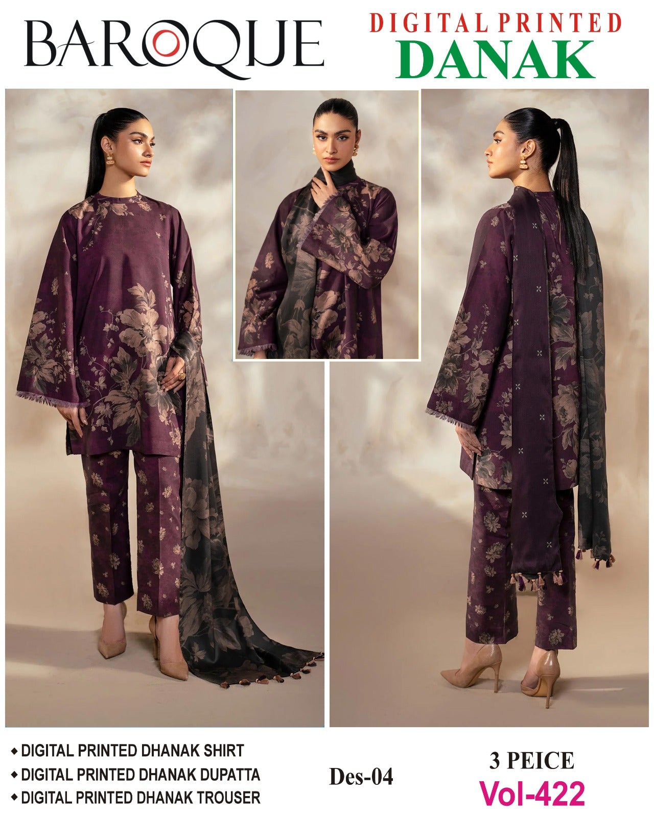 Luxury Barouqe Dhanak 3-PC Collection