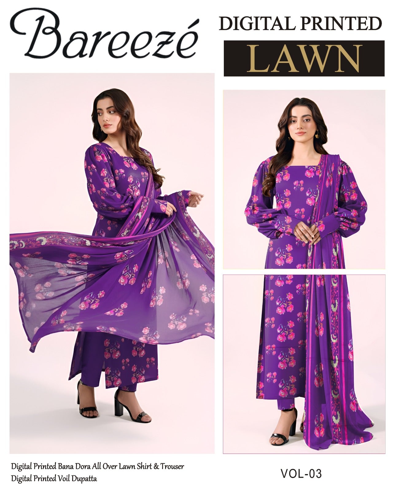 Bareeze Classy Lawn 3PC – Summer Collection