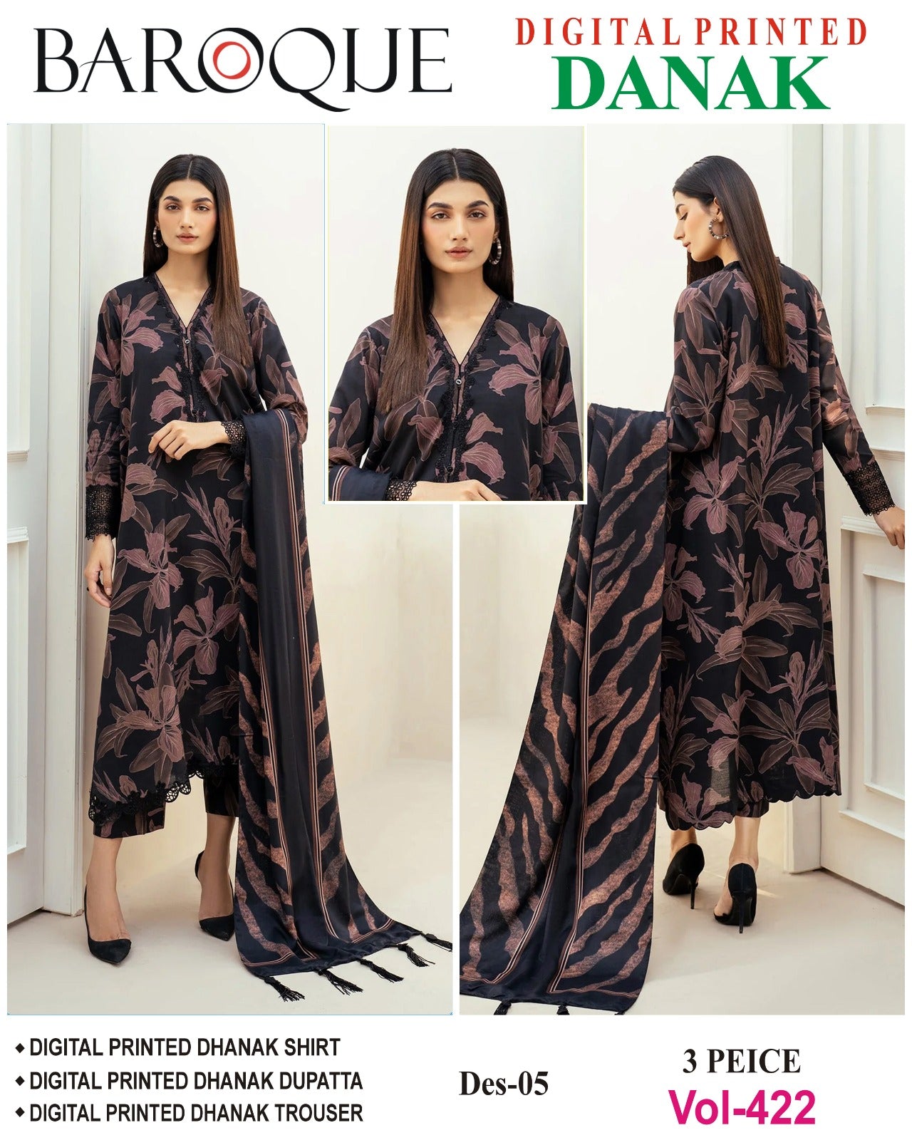 Luxury Barouqe Dhanak 3-PC Collection