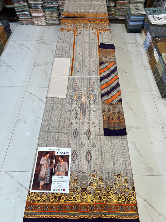 Lawn Embroidered Suit With Chiffon Dupatta