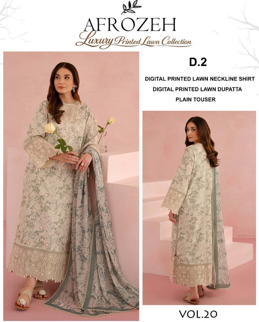 Afrozeh Lawn 3 Piece With Lawn dupatta