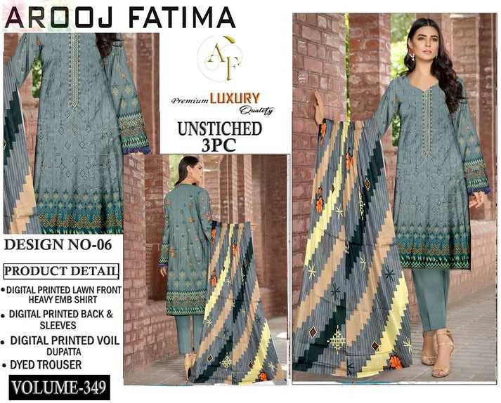 Arooj Fatima Lawn EMB 3PC – Luxury Summer Wear