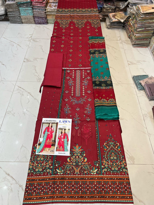 Different Brands Emb Lawn 3Pc Suit