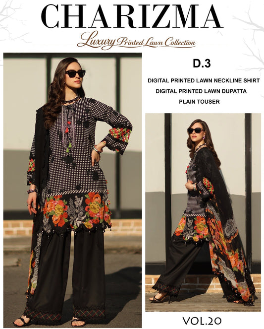 Charizma Lawn 3 Piece With Lawn dupatta