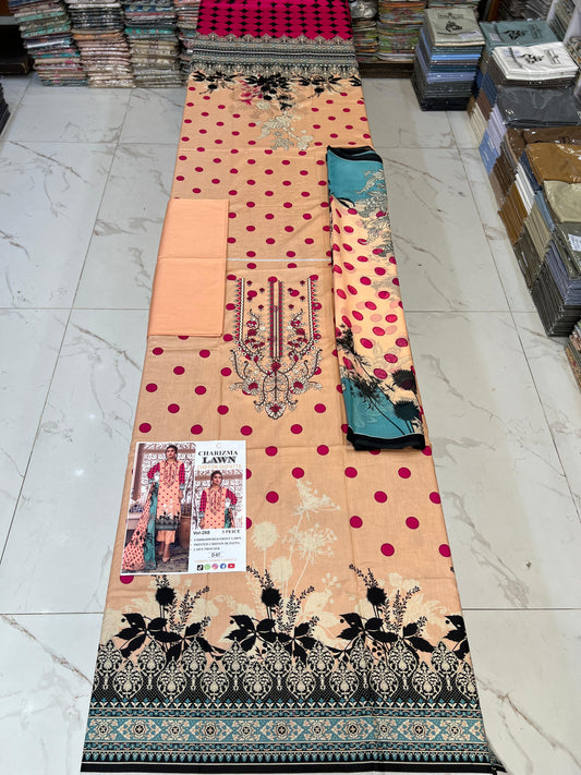 Lawn Embroidered Suit With Chiffon Dupatta