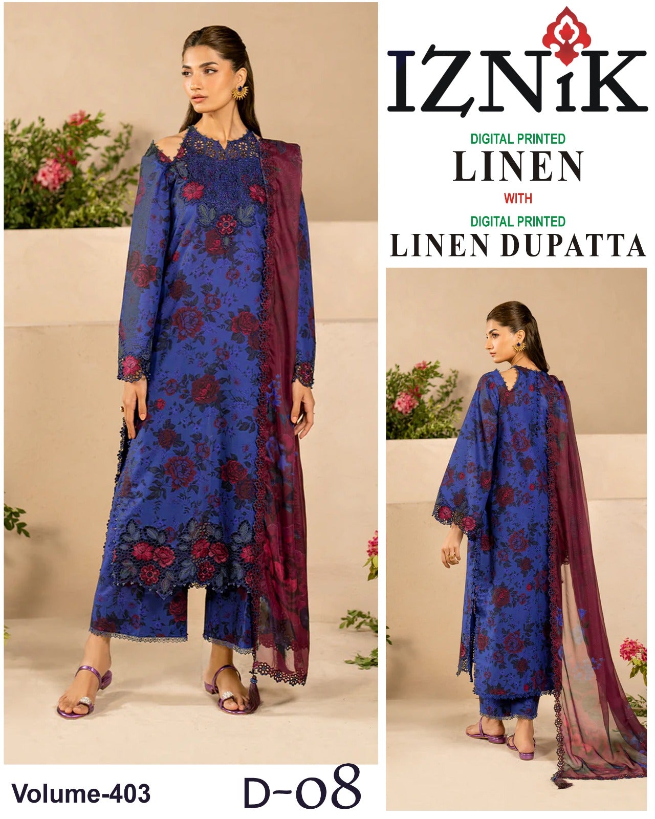 IZNIK LINEN Digital Printed 3PC