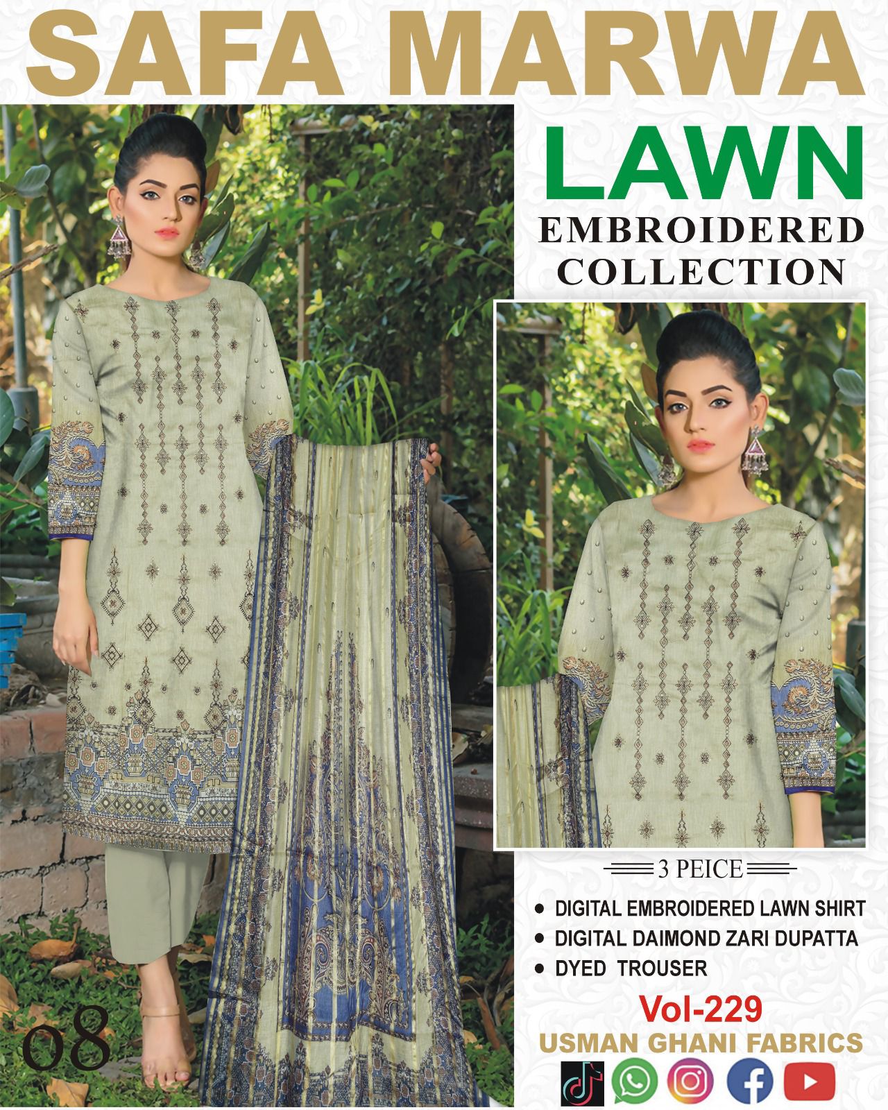 Safa Marwa Original Lawn 3-PC Embroidered Collection