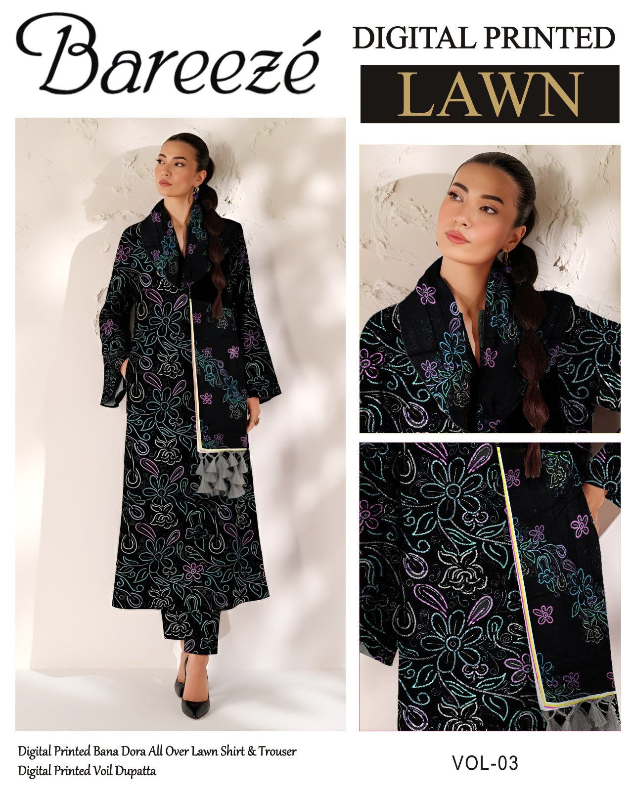 Bareeze Classy Lawn 3PC – Summer Collection