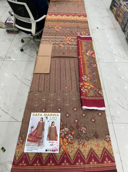 Safa Marwa Bana Dora Fine Quality Lawn 3PC Unstitched Suit