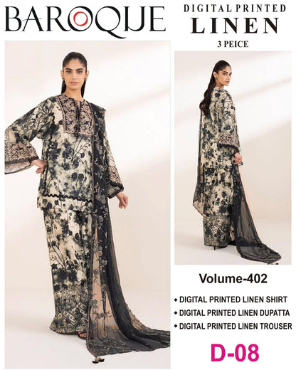 BAROQUE LINEN Digital Printed 3PC