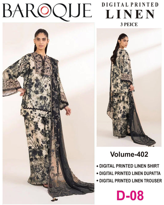 BAROQUE LINEN Digital Printed 3PC