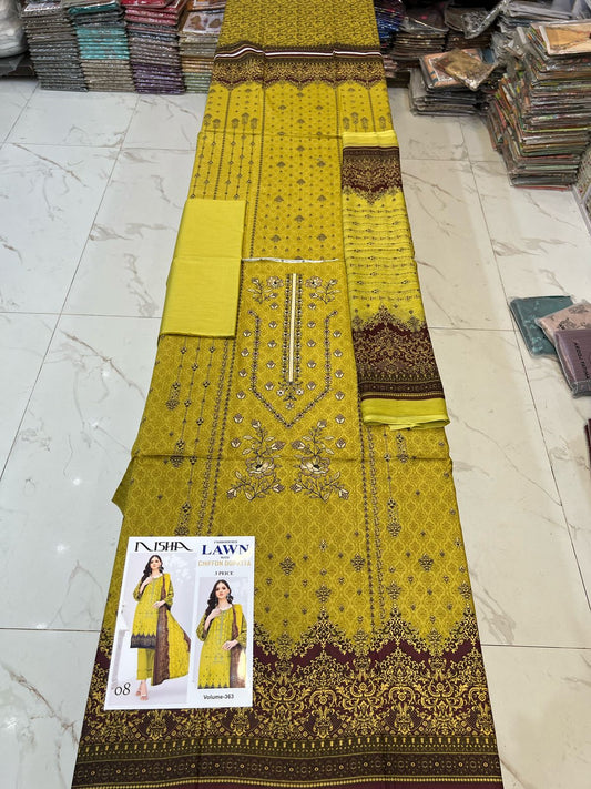 Different Brands Emb Lawn 3Pc Suit