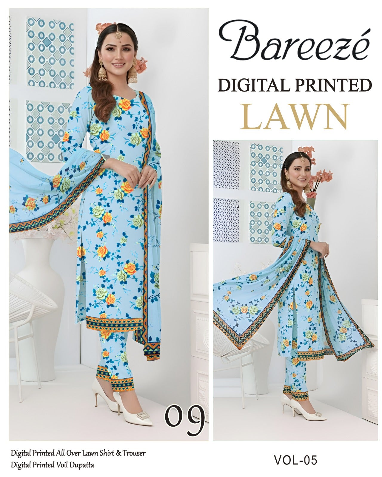 Bareeze Summer Lawn 3PC Suit with Voil Dupatta