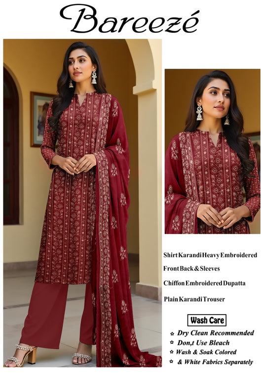 Bareeze karandi Embroidered 3PC