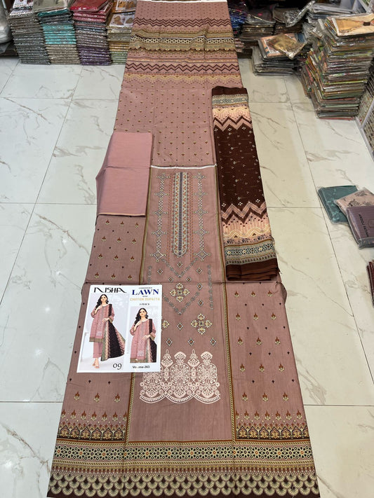 Different Brands Emb Lawn 3Pc Suit