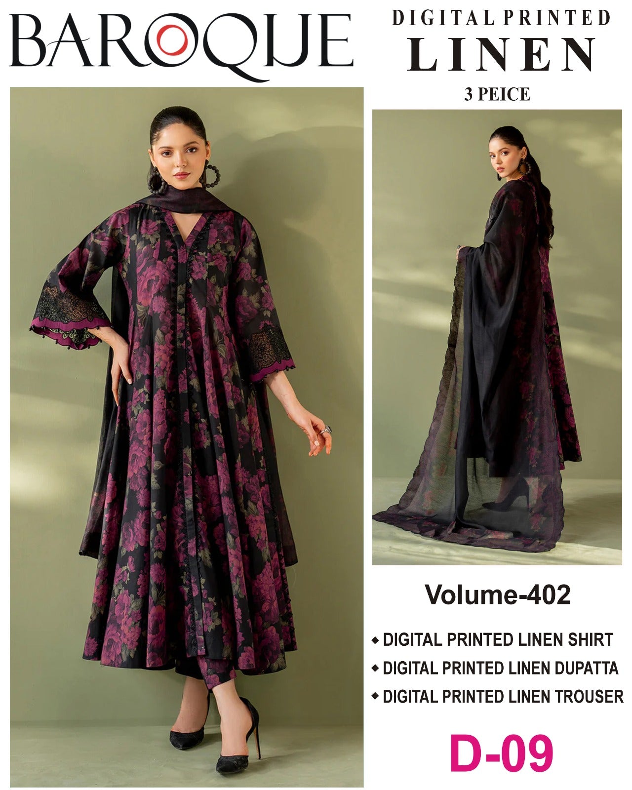 BAROQUE LINEN Digital Printed 3PC