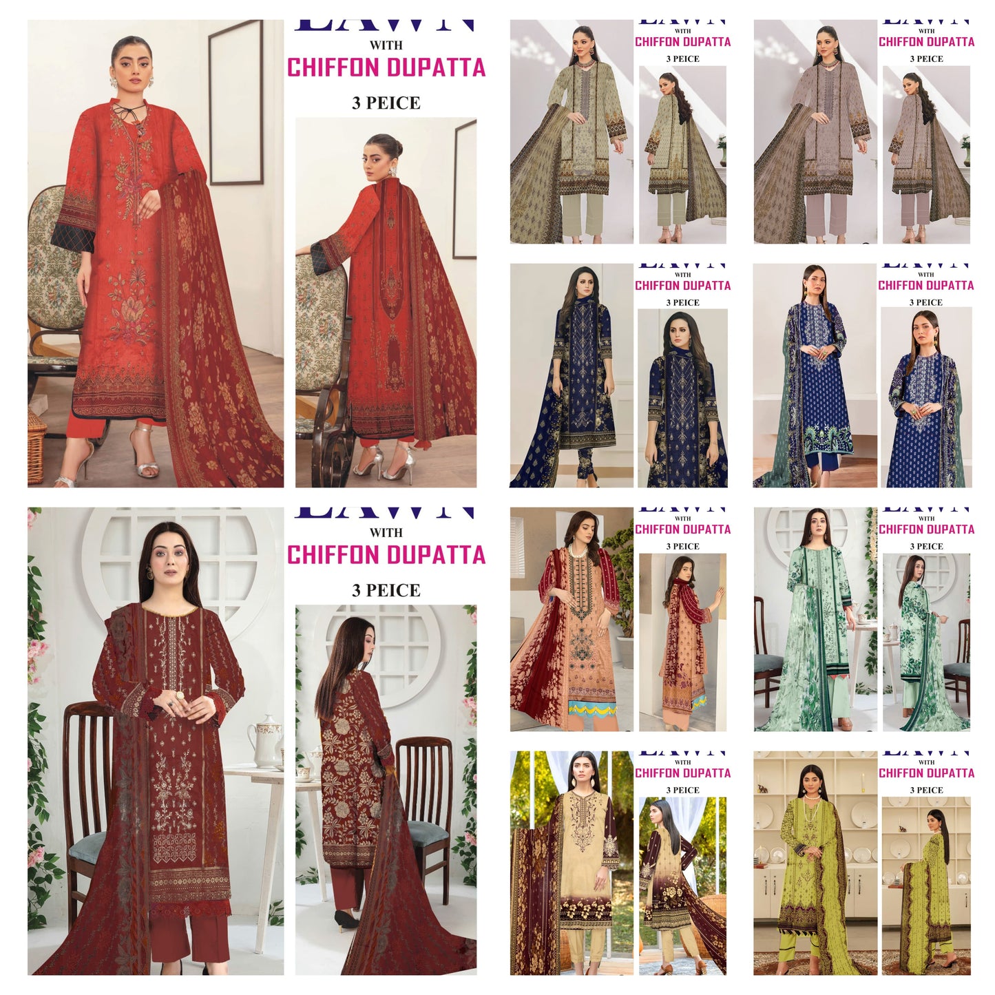 Different Brands Emb Lawn 3Pc Suit
