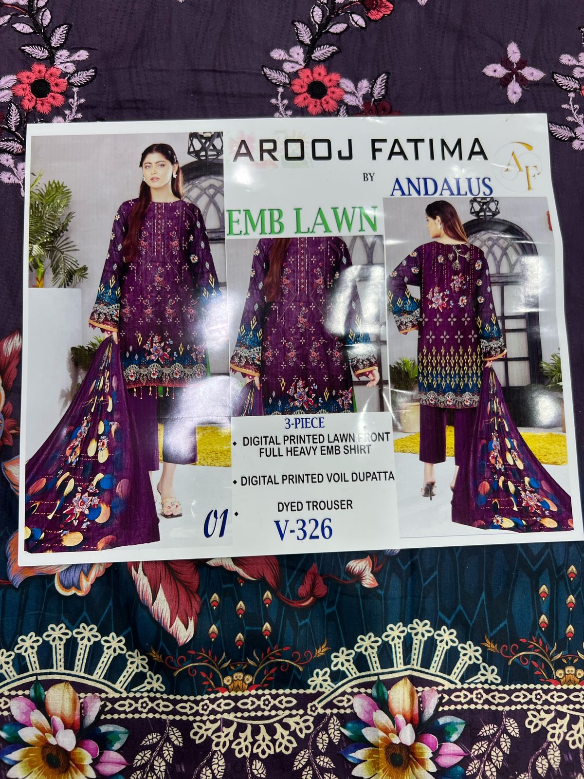 AROOJ FATIMA EMB Lawn 3PC