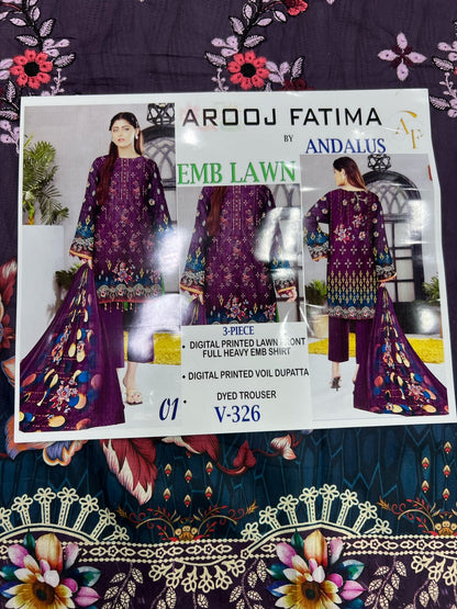 AROOJ FATIMA EMB Lawn 3PC