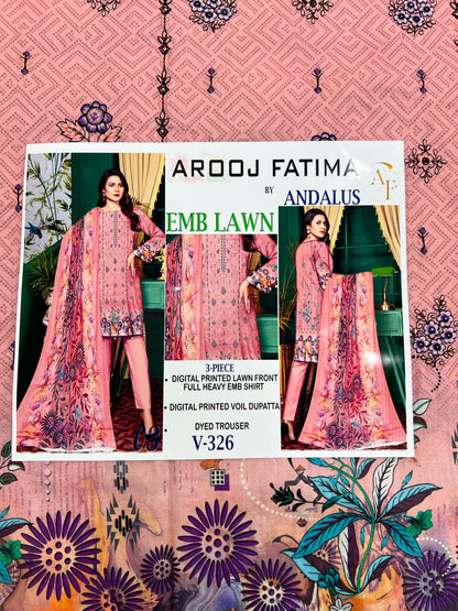 AROOJ FATIMA EMB Lawn 3PC
