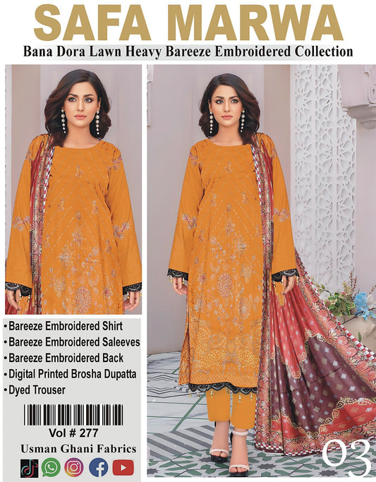 SAFA MARWA – Bana Dora Lawn Heavy EMB 3PC