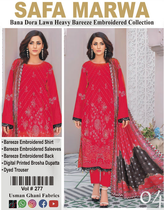 SAFA MARWA – Bana Dora Lawn Heavy EMB 3PC