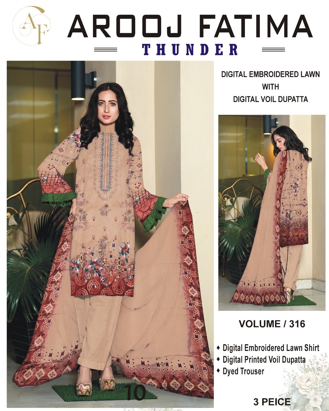 AROOJ FATIMA EMB Lawn 3PC